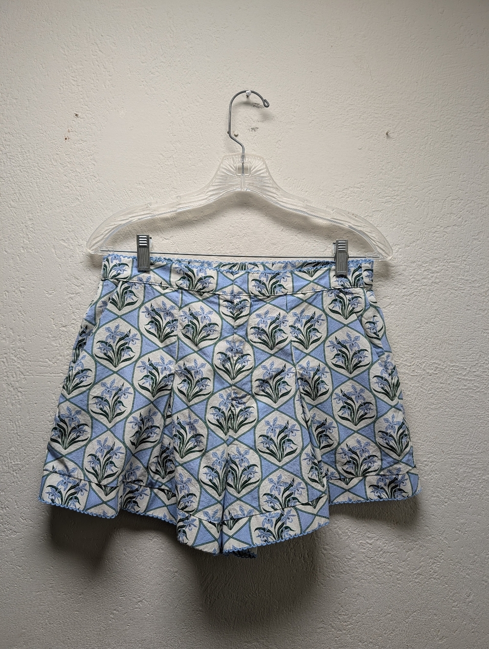 Women's Agua Bendita Toronjil Chan Celeste High-rise Pleated Shorts Sz Medium - Picture 2 of 12